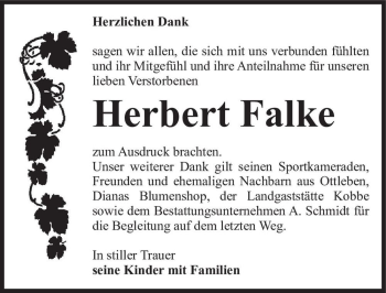 Traueranzeige von Herbert Falke  von Magdeburger Volksstimme