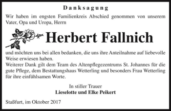 Traueranzeige von Herbert Fallnich  von Magdeburger Volksstimme
