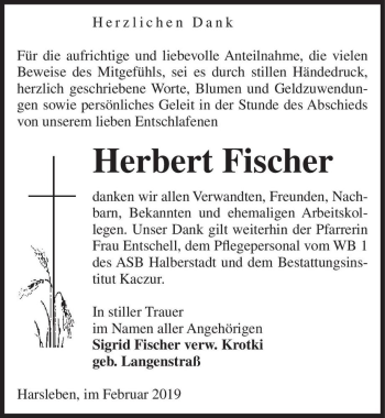 Traueranzeige von Herbert Fischer  von Magdeburger Volksstimme