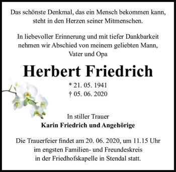 Traueranzeige von Herbert Friedrich  von Magdeburger Volksstimme