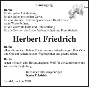 Traueranzeige von Herbert Friedrich  von Magdeburger Volksstimme