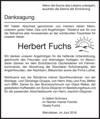 Traueranzeige von Herbert Fuchs  von Magdeburger Volksstimme