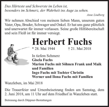 Traueranzeige von Herbert Fuchs  von Magdeburger Volksstimme