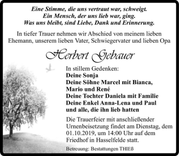 Traueranzeige von Herbert Gebauer  von Magdeburger Volksstimme