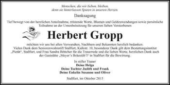 Traueranzeige von Herbert Gropp  von Magdeburger Volksstimme