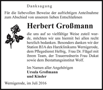 Traueranzeige von Herbert Großmann  von Magdeburger Volksstimme