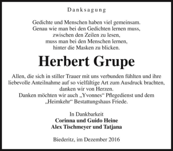 Traueranzeige von Herbert Grupe  von Magdeburger Volksstimme