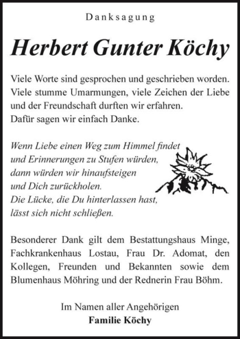 Traueranzeige von Herbert Gunter Köchy  von Magdeburger Volksstimme