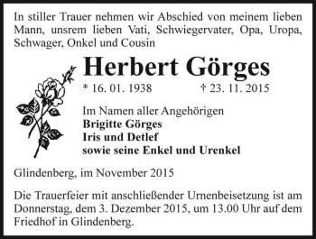 Traueranzeige von Herbert Görges  von Magdeburger Volksstimme