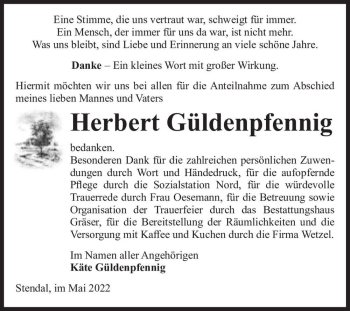 Traueranzeige von Herbert Güldenpfennig  von Magdeburger Volksstimme