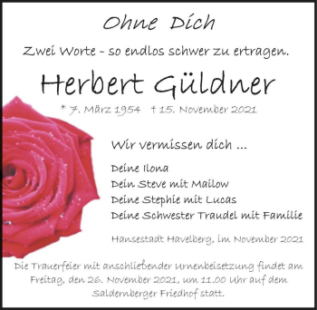 Traueranzeige von Herbert Güldner  von Magdeburger Volksstimme