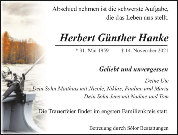 Traueranzeige von Herbert Günther Hanke  von Magdeburger Volksstimme