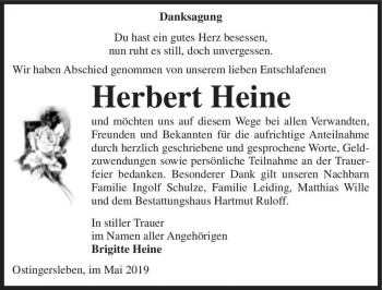 Traueranzeige von Herbert Heine  von Magdeburger Volksstimme