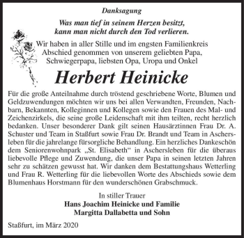 Traueranzeige von Herbert Heinicke  von Magdeburger Volksstimme