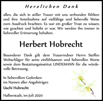 Traueranzeige von Herbert Hobrecht  von Magdeburger Volksstimme