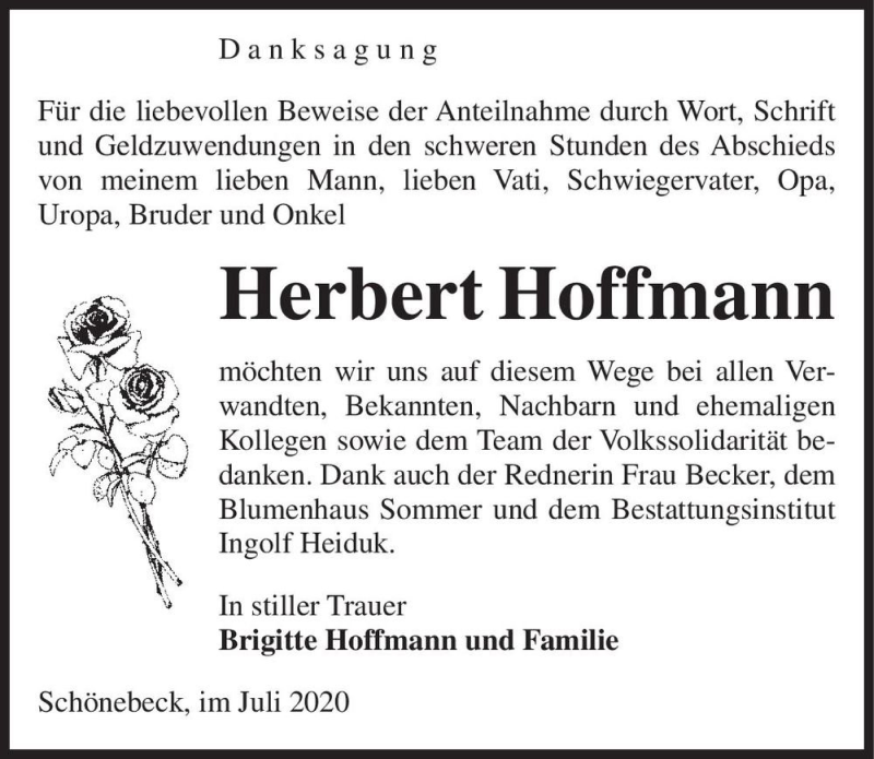  Traueranzeige für Herbert Hoffmann  vom 18.07.2020 aus Magdeburger Volksstimme