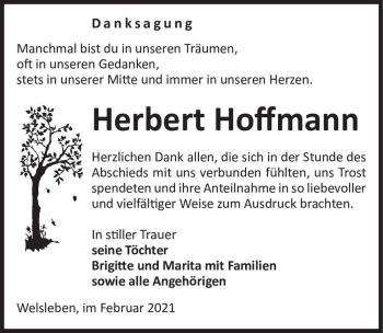 Traueranzeige von Herbert Hoffmann  von Magdeburger Volksstimme