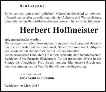 Traueranzeige von Herbert Hoffmeister  von Magdeburger Volksstimme