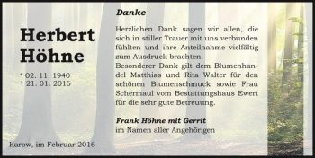 Traueranzeige von Herbert Höhne  von Magdeburger Volksstimme