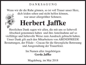 Traueranzeige von Herbert Jaffke  von Magdeburger Volksstimme