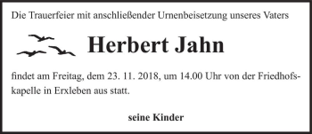 Traueranzeige von Herbert Jahn  von Magdeburger Volksstimme