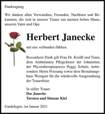 Traueranzeige von Herbert Janecke  von Magdeburger Volksstimme