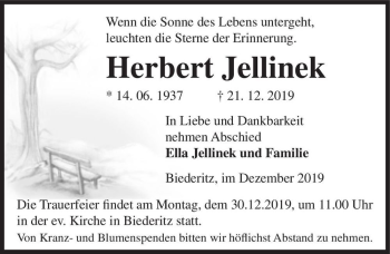 Traueranzeige von Herbert Jellinek  von Magdeburger Volksstimme