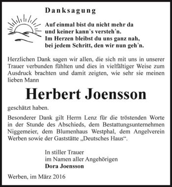 Traueranzeige von Herbert Joensson  von Magdeburger Volksstimme
