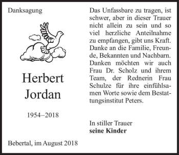 Traueranzeige von Herbert Jordan  von Magdeburger Volksstimme