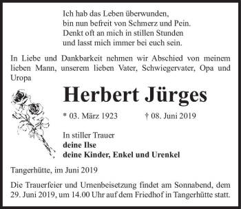 Traueranzeige von Herbert Jürges  von Magdeburger Volksstimme
