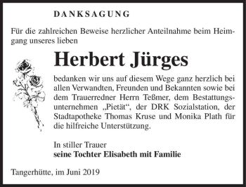 Traueranzeige von Herbert Jürges  von Magdeburger Volksstimme