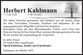 Traueranzeige von Herbert Kahlmann  von Magdeburger Volksstimme