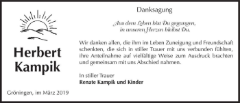 Traueranzeige von Herbert Kampik  von Magdeburger Volksstimme