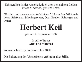 Traueranzeige von Herbert Keil  von Magdeburger Volksstimme