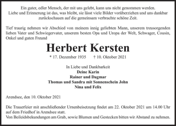 Traueranzeige von Herbert Kersten  von Magdeburger Volksstimme