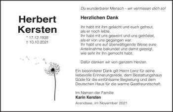 Traueranzeige von Herbert Kersten  von Magdeburger Volksstimme