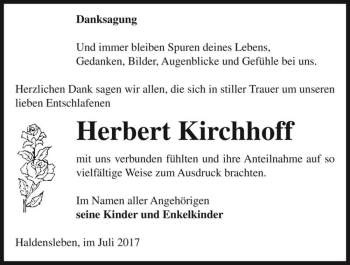 Traueranzeige von Herbert Kirchhoff  von Magdeburger Volksstimme