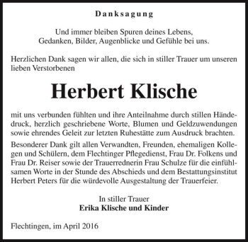 Traueranzeige von Herbert Klische  von Magdeburger Volksstimme