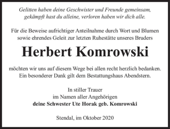 Traueranzeige von Herbert Komrowski  von Magdeburger Volksstimme