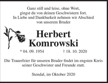 Traueranzeige von Herbert Komrowski  von Magdeburger Volksstimme