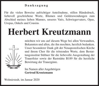 Traueranzeige von Herbert Kreutzmann  von Magdeburger Volksstimme