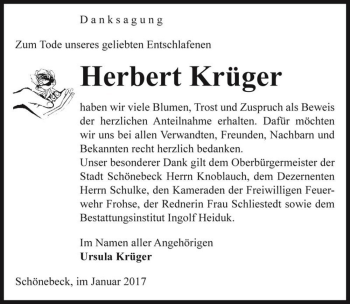 Traueranzeige von Herbert Krüger  von Magdeburger Volksstimme