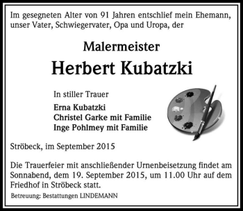 Traueranzeige von Herbert Kubatzki  von Magdeburger Volksstimme