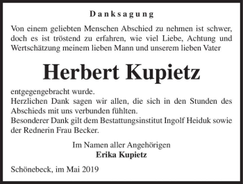 Traueranzeige von Herbert Kupietz  von Magdeburger Volksstimme