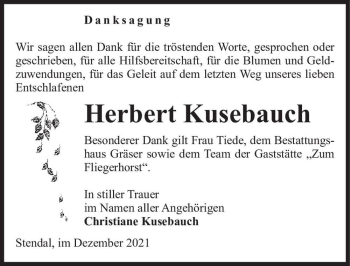 Traueranzeige von Herbert Kusebauch  von Magdeburger Volksstimme