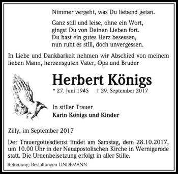Traueranzeige von Herbert Königs  von Magdeburger Volksstimme