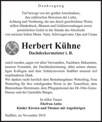 Traueranzeige von Herbert Kühne  von Magdeburger Volksstimme