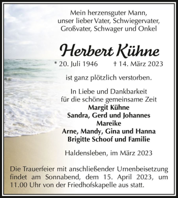 Traueranzeige von Herbert Kühne  von Magdeburger Volksstimme