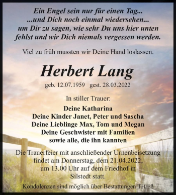 Traueranzeige von Herbert Lang  von Magdeburger Volksstimme