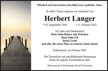 Traueranzeige von Herbert Langer  von Magdeburger Volksstimme